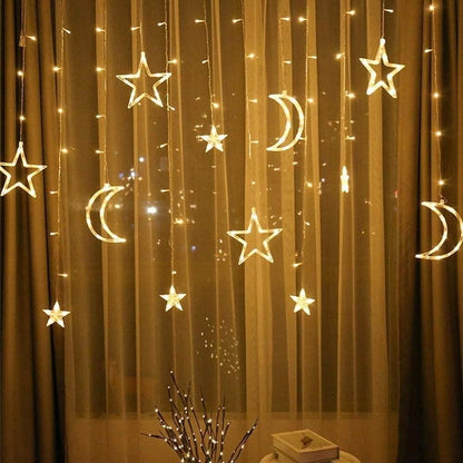 3 Moon + 3 Star + 6 Mini Star Moon & Star LED Curtain String Decorative Lights warm white/ multi Curtain Decoration Light