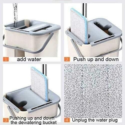 Scratch A net Mop with Bucket and 2 Mop Pads and Squeeze Dry Flat Mop