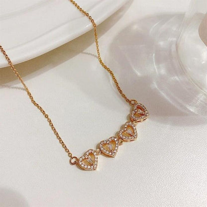 Magnetic Four Heart Necklace - Rose Gold