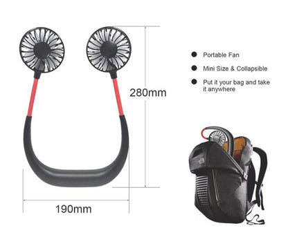 Portable USB Rechargeable Neckband Mini Fan (Multicolor)