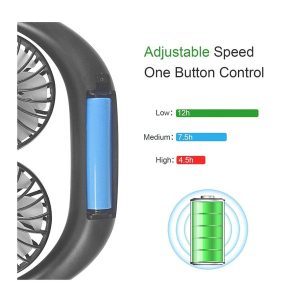 Portable USB Rechargeable Neckband Mini Fan (Multicolor)