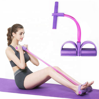 Fitness Resistance Bands-4 Tube Pedal Ankle Puller