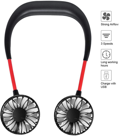 Portable USB Rechargeable Neckband Mini Fan (Multicolor)
