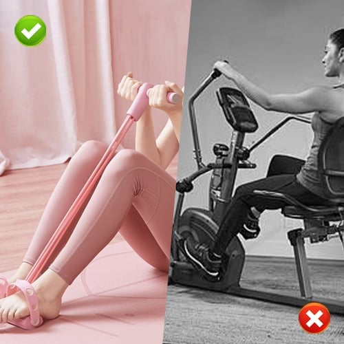 Home resistance band workout compared with a gym machine